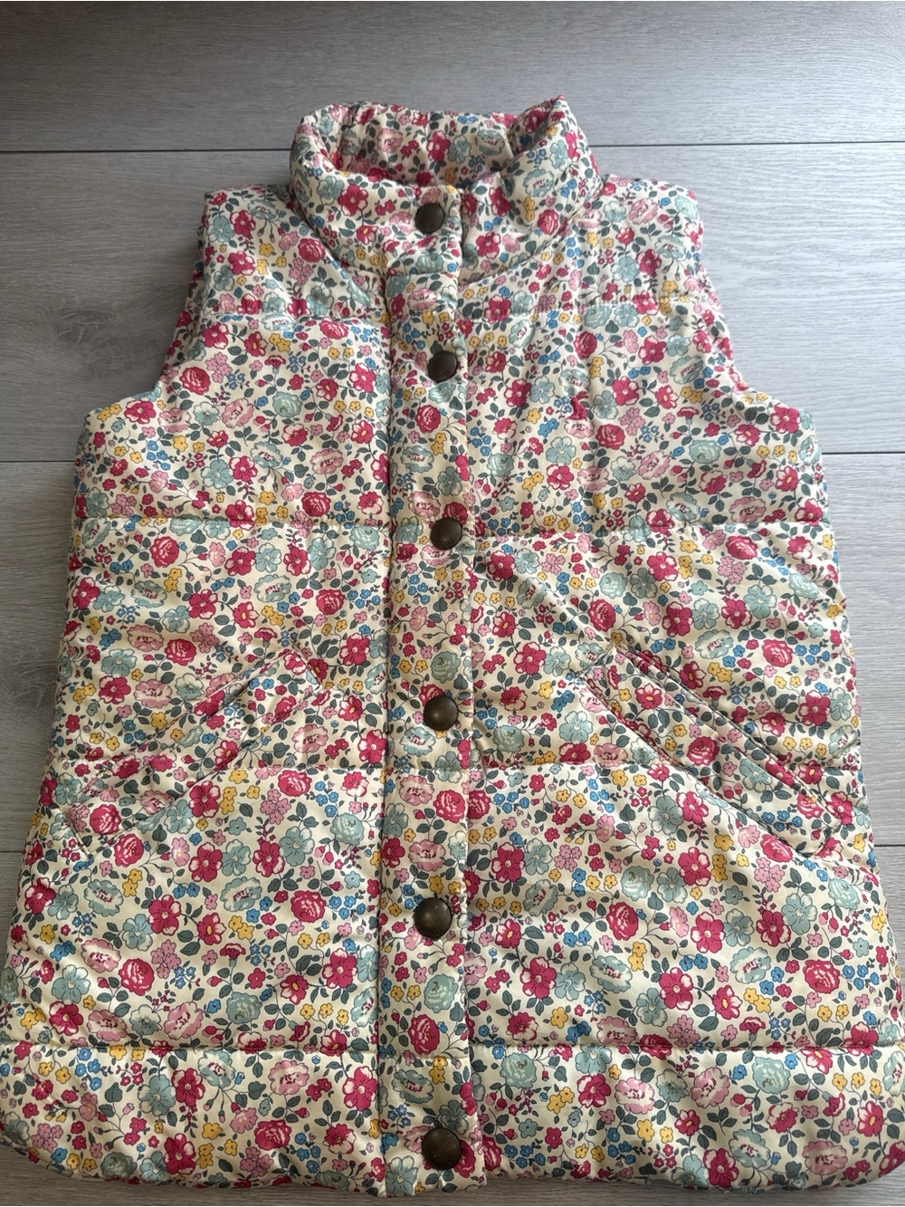 Joules Girls Floral Puffer Vest Quilted Sz 9-10yrs Sleeveless Pink Blue Yellow